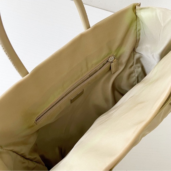 Prada tan Tessuto nylon triangle logo minimal tote bag medium size - Picture 9 of 12